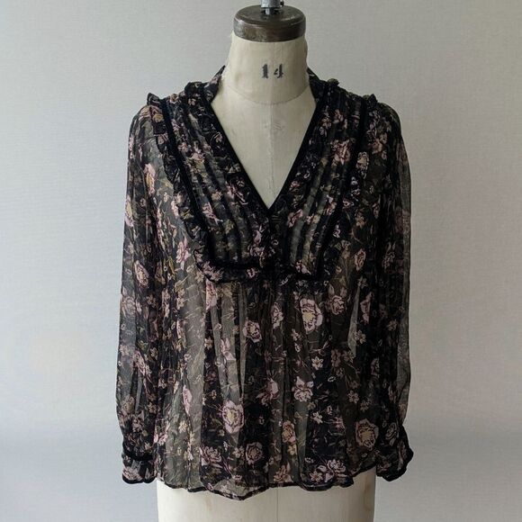 Zara Denim Z1975 - Black Floral Blouse - Picture 1 of 3